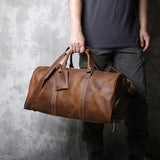 Leather Travel Duffel Bag – Crazy Horse Brown, Large Capacity & Shoulder Strap