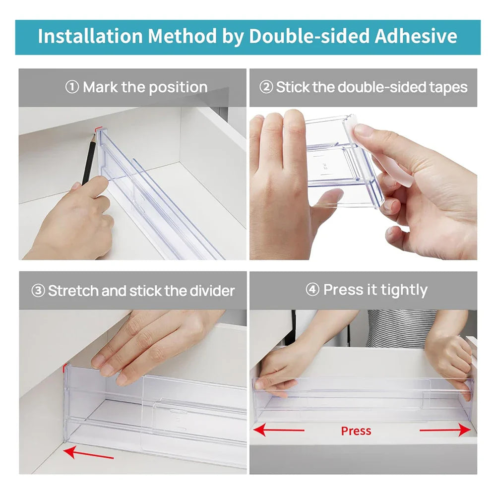 Adjustable Drawer Dividers – Clear Plastic, Expandable & 6-Pack