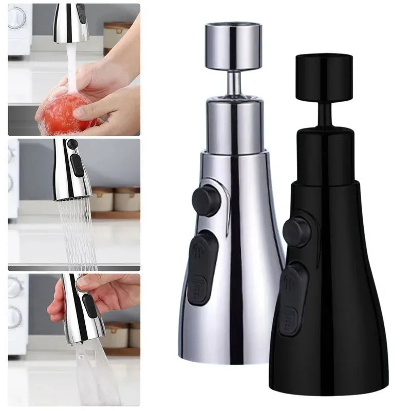 360° Swivel Faucet Aerator – 3 Spray Modes, Water-Saving & Tool-Free Install
