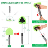 Windshield Cleaning Brush – Extendable Handle, 180° Swivel & 3 Microfiber Pads
