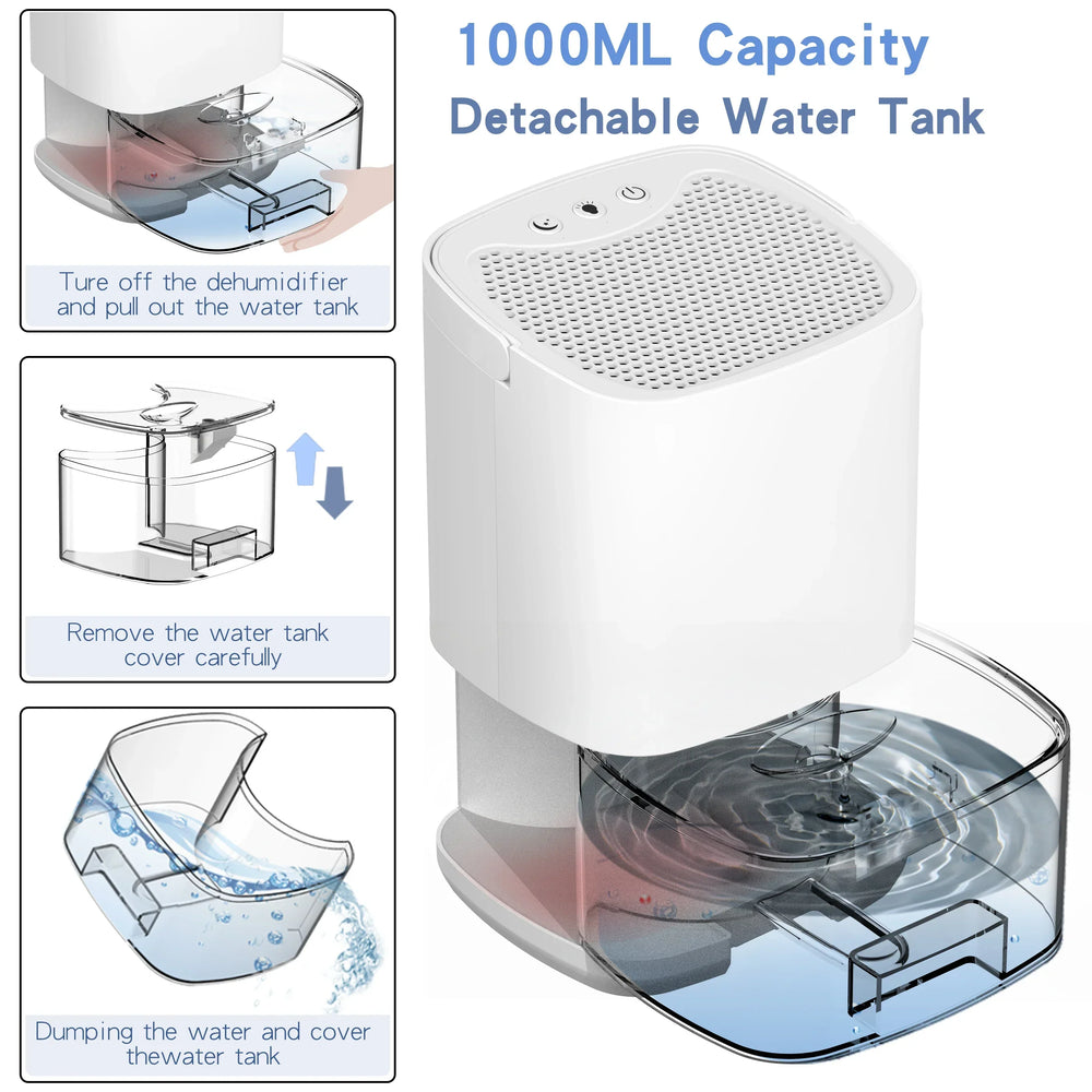 1000ml Portable 2-in-1 Dehumidifier with Air Filter & Night Light - Aveline
