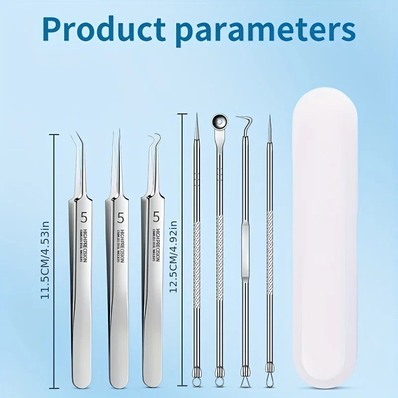 Blackhead Remover Tool Set – 8-Piece Stainless Steel & Storage Case