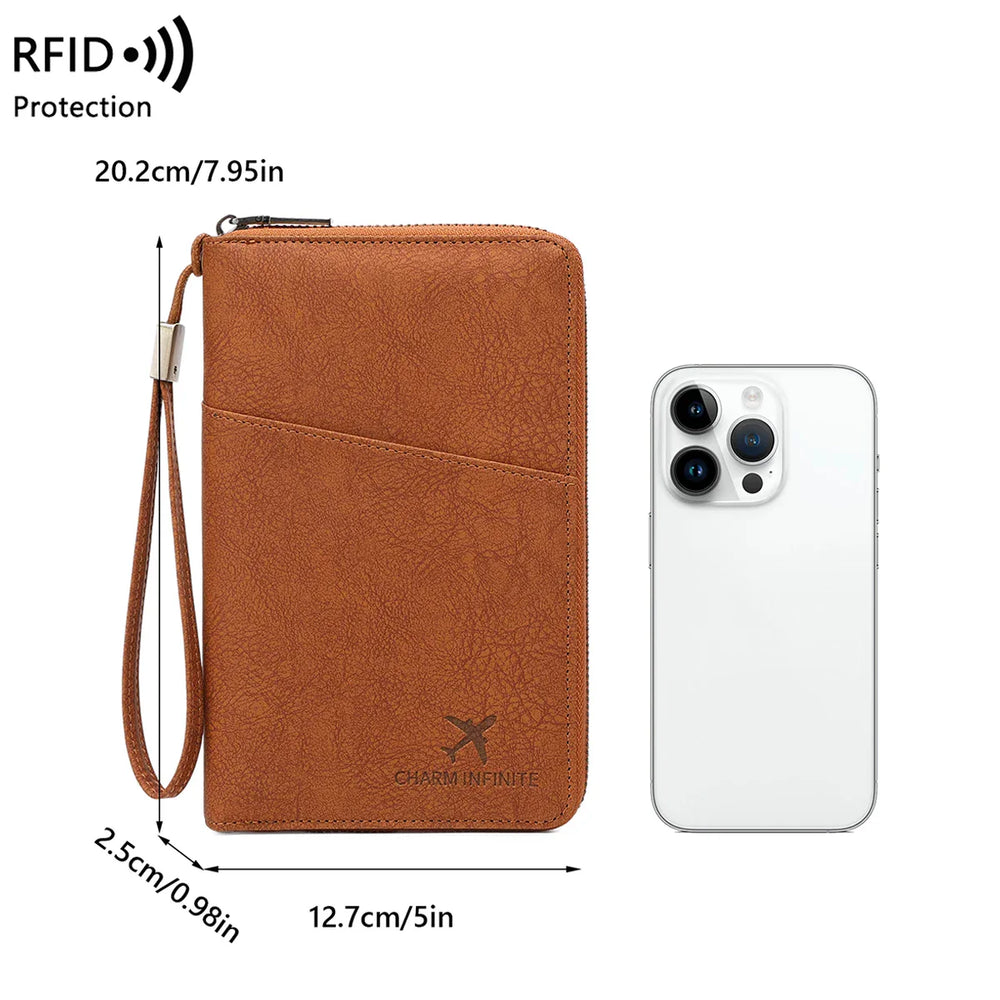 RFID Passport Organizer – Faux Leather, Holds 4 Passports & Zip Closure