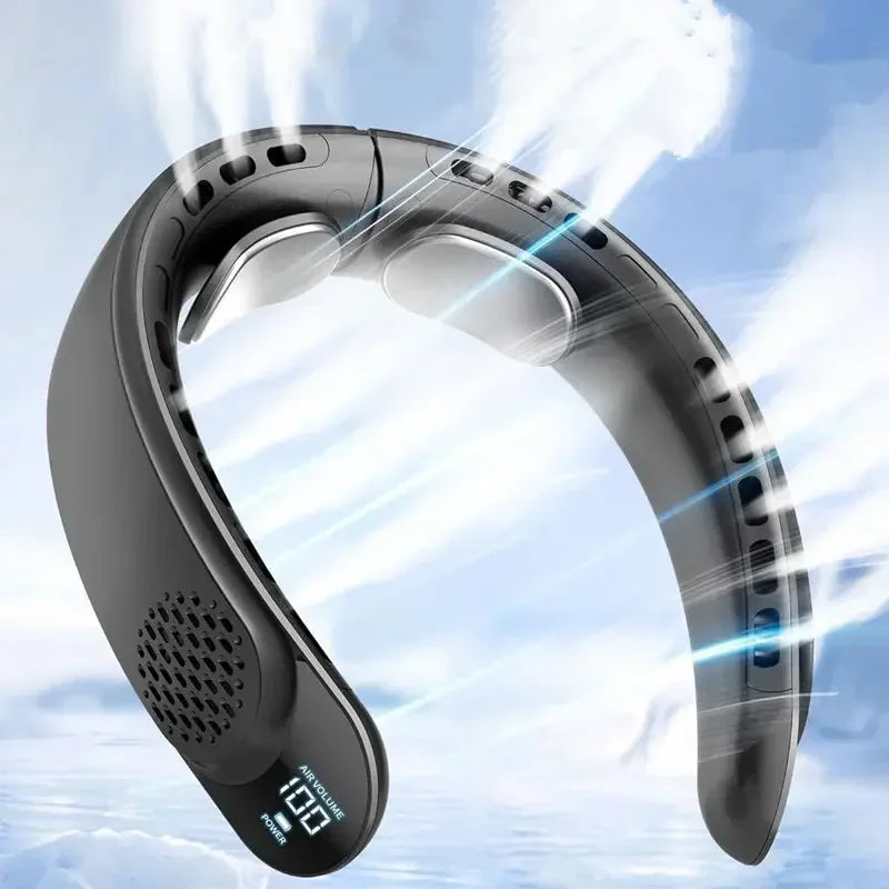 Bladeless Neck Fan – 3 Speeds, 4000mAh Battery & LCD Display