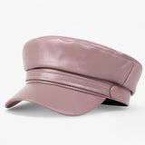 Octagonal Leather Flat Cap – Unisex, PU Leather & Adjustable Newsboy Fit