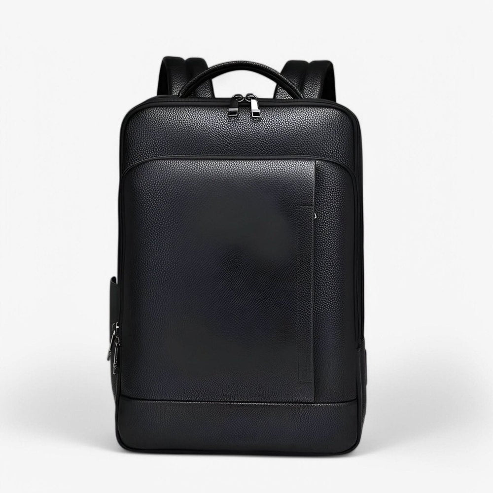 Men's Leather Laptop Backpack – USB Charging Port, 15.6-Inch Sleeve & PU Leather