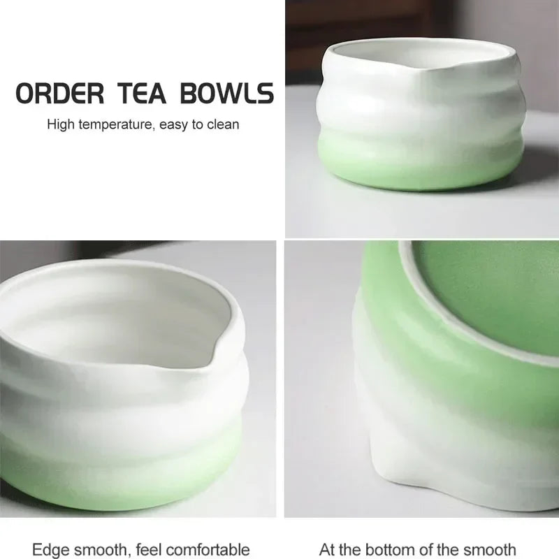 Japanese Matcha Bowl Set Green 550ml Ceramic with Spout for Tea Ceremony