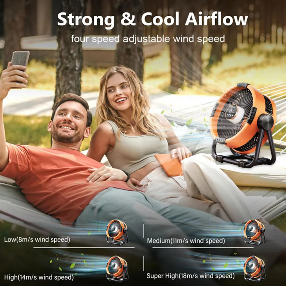 Camping Fan with 20,000mAh Battery, LED Light & Remote Control - WindMate