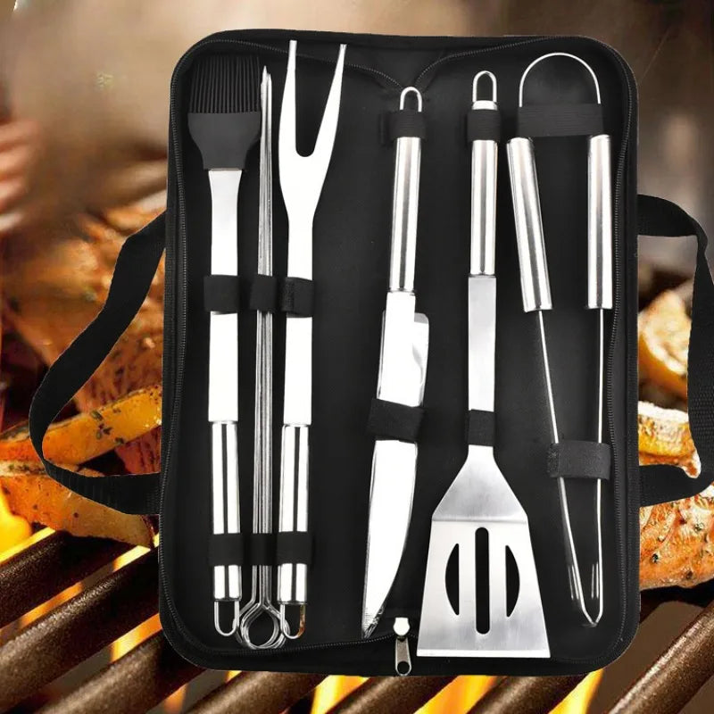 9-Piece Stainless Steel BBQ Utensil Set – Spatula, Tongs & Carrying Case