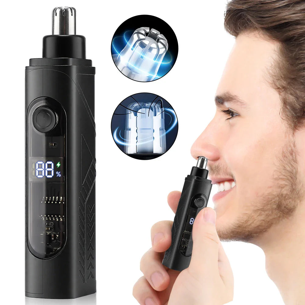 Rechargeable Nose & Ear Hair Trimmer – LED Battery Display, Wet & Dry Use