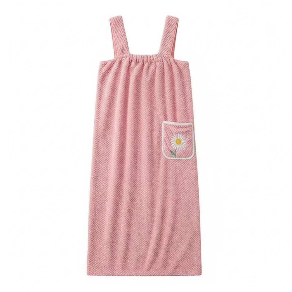 Women's Wearable Bath Towel Wrap – Quick-Dry Polyester, Adjustable Straps & Pocket