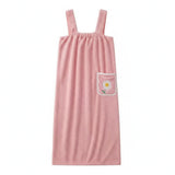 Women's Wearable Bath Towel Wrap – Quick-Dry Polyester, Adjustable Straps & Pocket