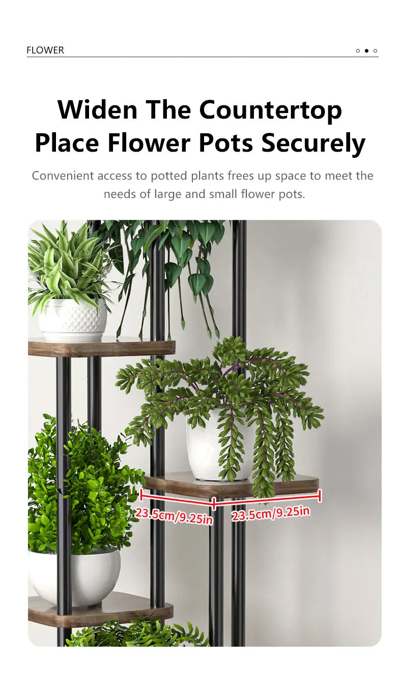 5-Tier Plant Stand – Metal Frame, Wooden Shelves & 33×20×106cm