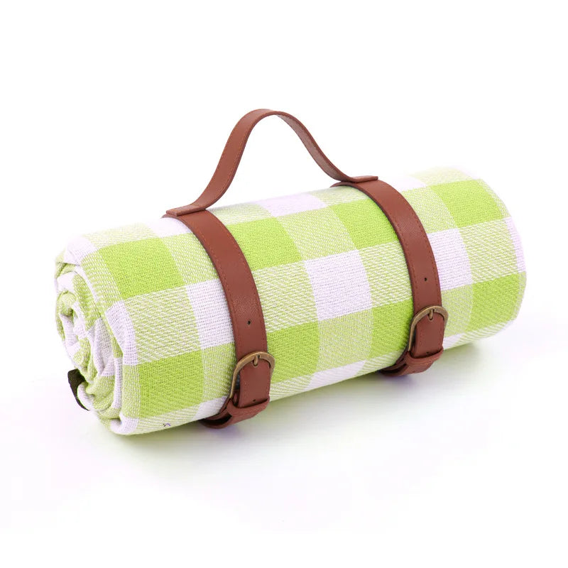 Waterproof Picnic Blanket – PEVA Backing, Foam Padded & Leather Carry Strap