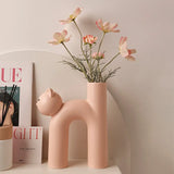 Porcelain Cat Bud Vase – Playful Design, Ivory, Yellow & Pink