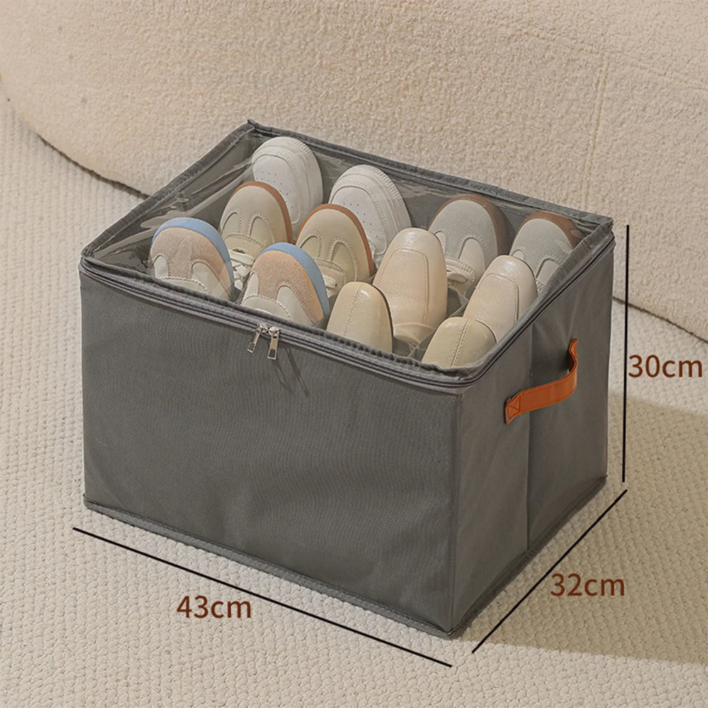 Foldable Shoe Storage Box – Clear Lid, Leather Handle & Stackable