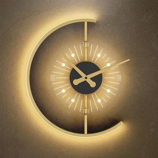 Lunaris Wall Lamp Clock – LED Light, Post-Modern Design & Warm Gold Finish