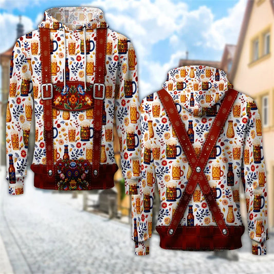 3D Bavarian Hoodie with Beer Mug Print