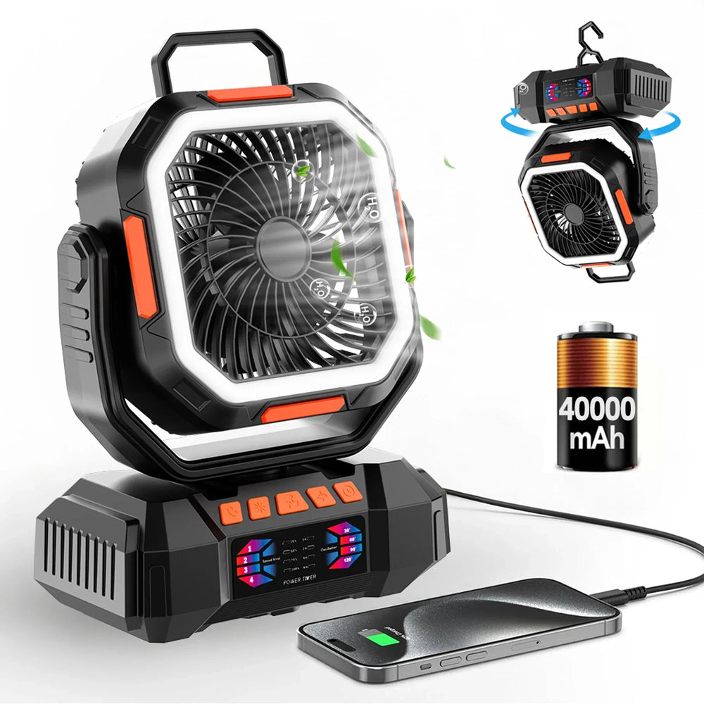 Rechargeable Camping Fan with 40,000mAh Battery & LED Lantern – F22