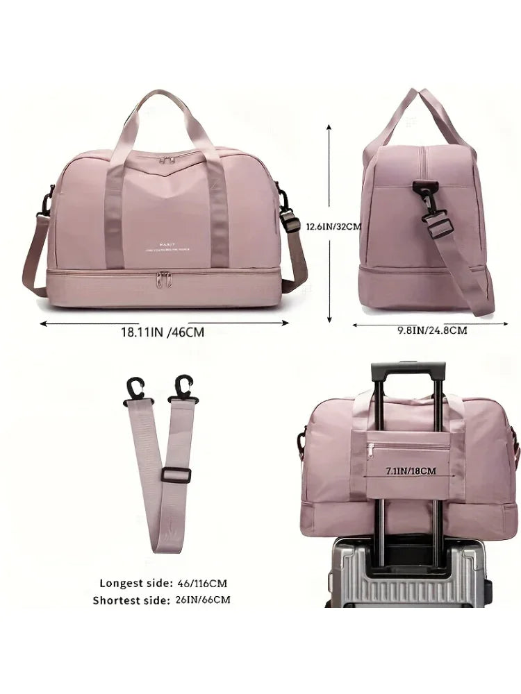 Travel Duffel Bag – Women's Pink, Shoe Compartment & Trolley Sleeve