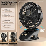 Clip-On Desk Fan – 6000 mAh Battery, 5 Speeds, 90° Tilt & LED Display