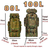 Tactical Hiking Backpack – 80L-100L, MOLLE System & Padded Hip Belt