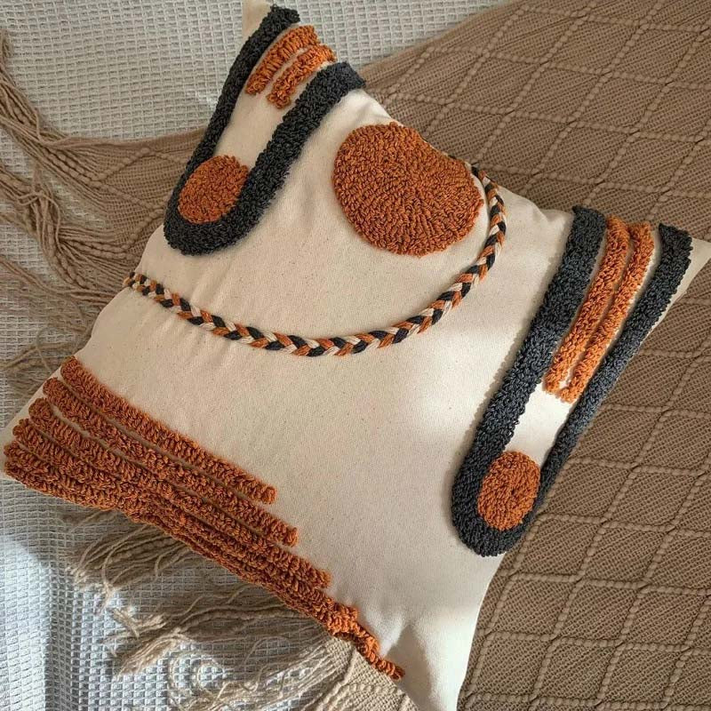 Tufted Throw Pillow – 45×45cm, Handwoven Texture & Geometric Pattern