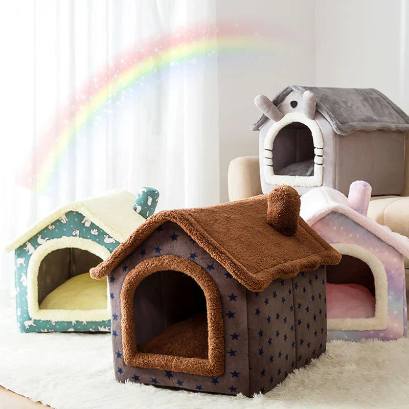 Weiches Tierhaus-Bett für Katzen und kleine Hunde – Gemütliches Schlafhäuschen mit Kuschelfunktion
