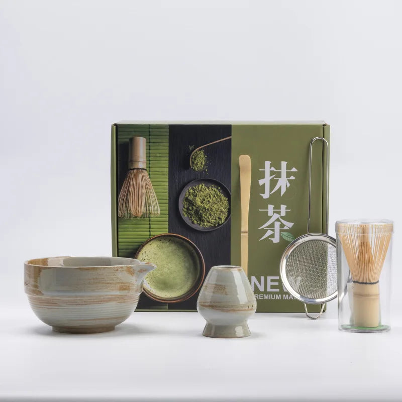 Ceramic Matcha Set 5-Piece Natural Size One Non-Toxic Whisk Bowl Scoop Sifter