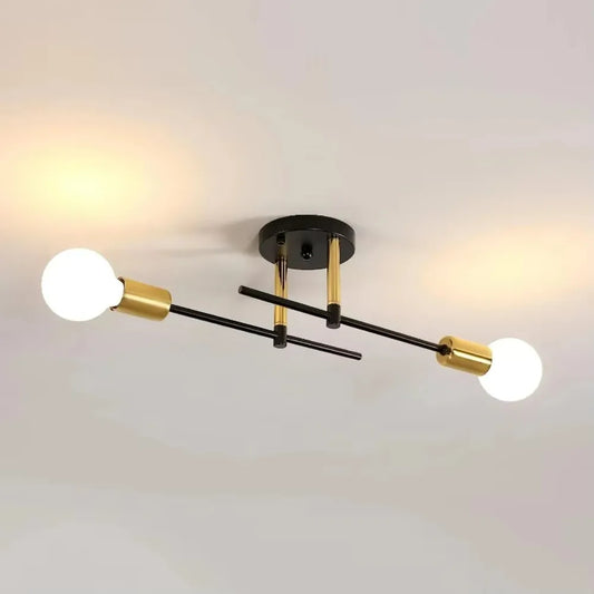 Modern Ceiling Chandelier – 2-Light, Black and Gold & Flush Mount Design