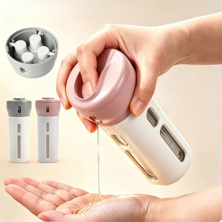 4-in-1 Travel Dispenser Bottle – Refillable, Leak-Proof & 4 Chambers