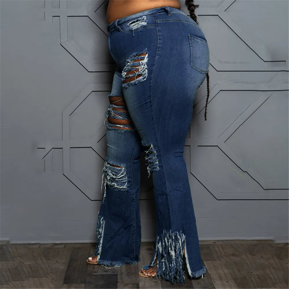 Plus-Size Stretch Flared Jeans for Women - Comfortable & Stylish Denim Trousers