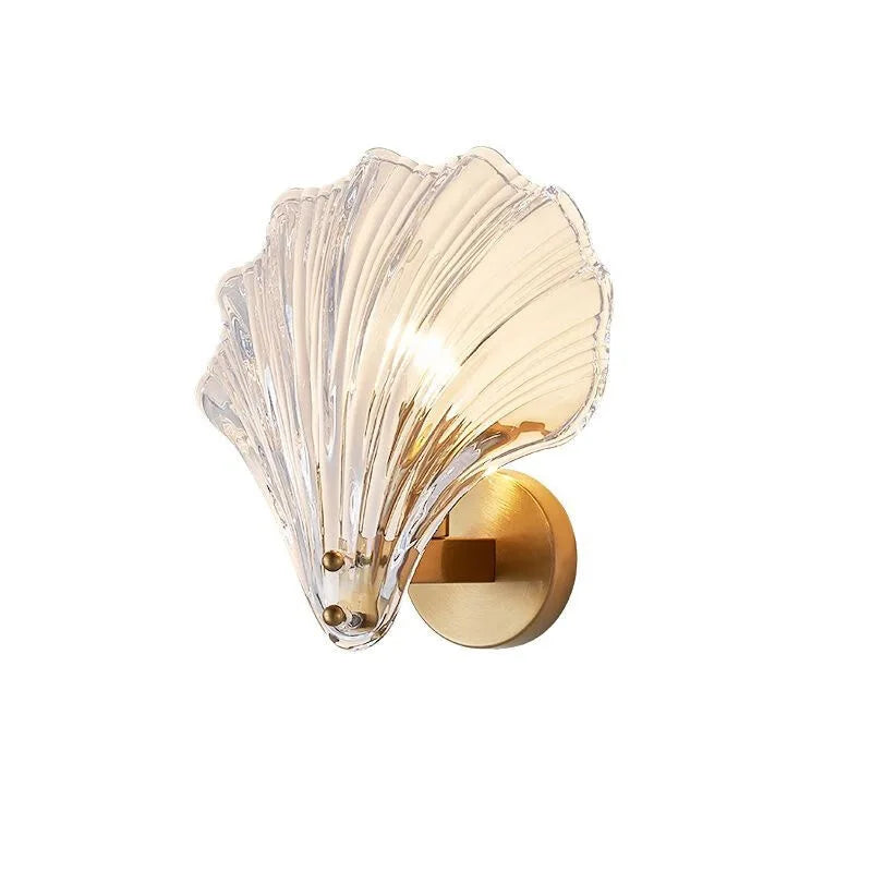 Glass Shell Wall Light – E14 Socket, Gold Metal Fixture & Clear/Cognac Glass
