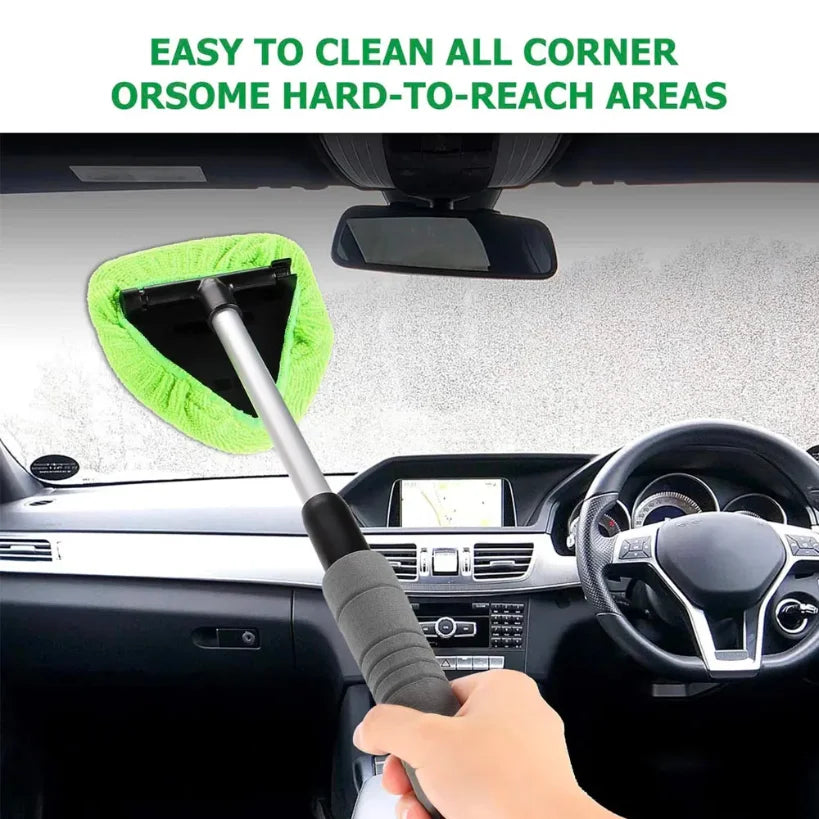 Windshield Cleaning Brush – Extendable Handle, 180° Swivel & 3 Microfiber Pads