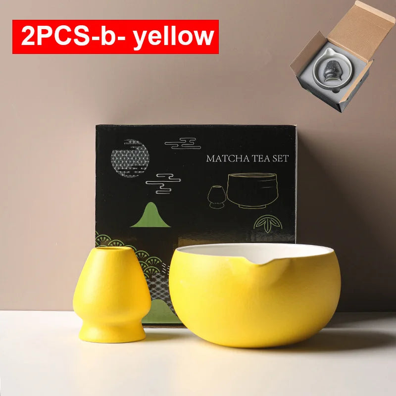 Japanese Matcha Bowl Set Green 550ml Ceramic with Spout for Tea Ceremony