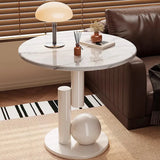 Round Side Table – Marble-Look Top, Wood Frame & Sculptural Base