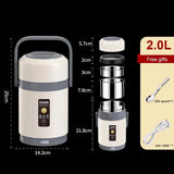 Electric USB Lunch Box – 2.0L, 65°C Food Warmer & Stainless Steel Containers