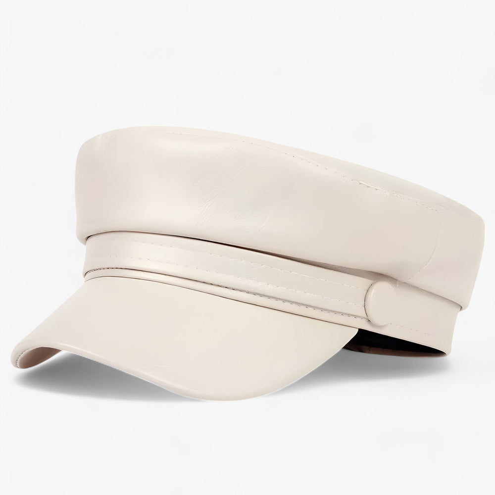 Octagonal Leather Flat Cap – Unisex, PU Leather & Adjustable Newsboy Fit