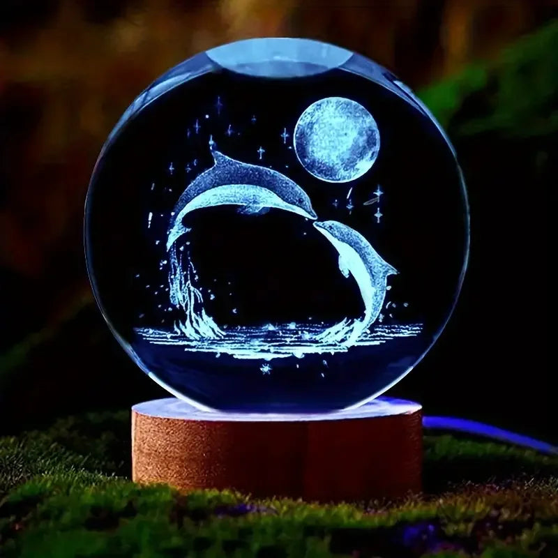 3D Laser-Engraved Crystal Glass Sphere with Color-Changing LED Base - Stunning Decorative Art Piece