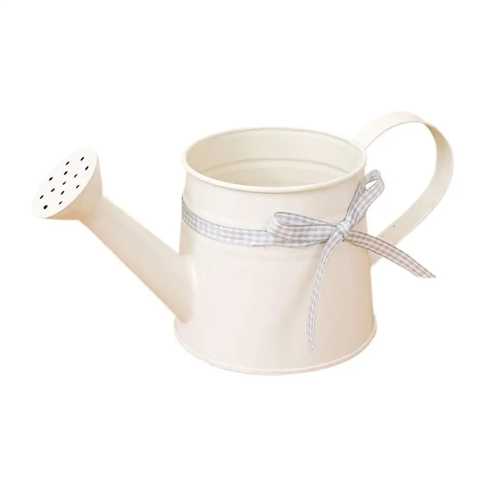 Decorative Metal Watering Can – Painted Steel, Perforated Rose Spout & Ribbon Bow