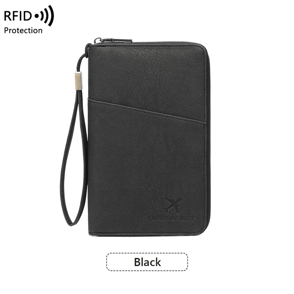 RFID Passport Organizer – Faux Leather, Holds 4 Passports & Zip Closure