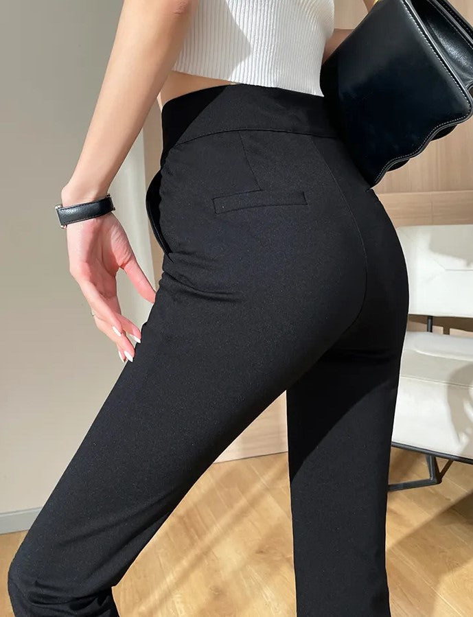 Plus-Size Black Flared Pants with Slit - Stylish Fall Edition for Women