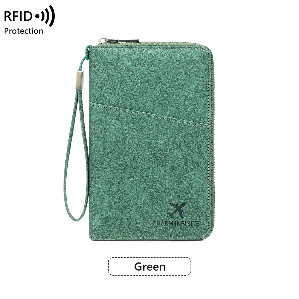 RFID Passport Organizer – Faux Leather, Holds 4 Passports & Zip Closure
