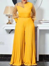 Chic Plus-Size Pleated Jumpsuit for Fall - Elegant & Stylish Women's Fashion