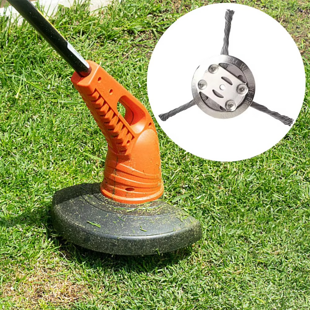 Wire Weed Trimmer Head – Universal Fit, 3 Brush Blades & Replacement Grass Cutter