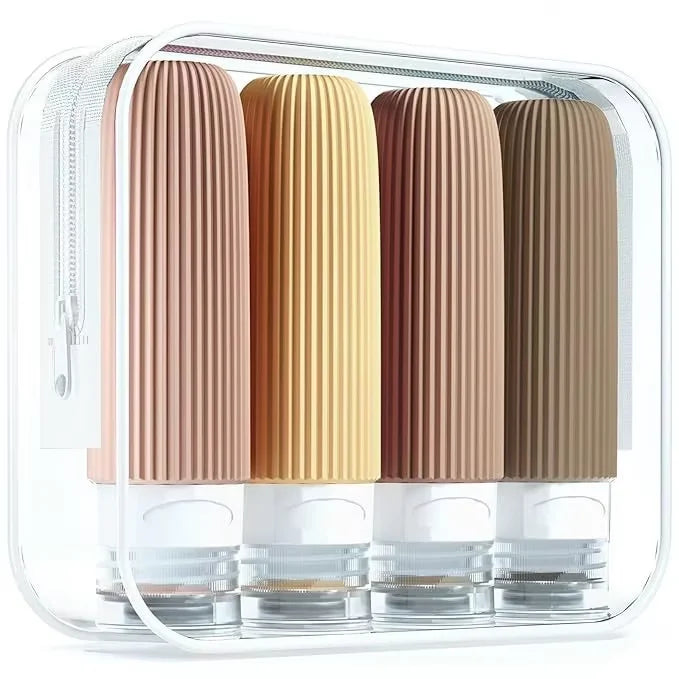 Silicone Travel Bottle Set – 4×90ml, Leak-Proof & Toiletry Bag