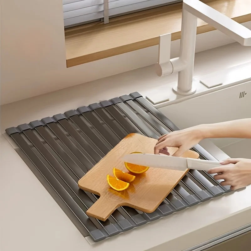 Roll-Up Sink Drying Rack – Aluminum, Heat-Resistant & 46/56cm Sizes
