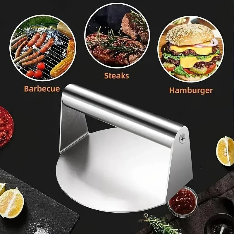 Stainless Steel Smash Burger Press – Round, Ergonomic Handle & Heat-Resistant