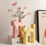 Porcelain Cat Bud Vase – Playful Design, Ivory, Yellow & Pink