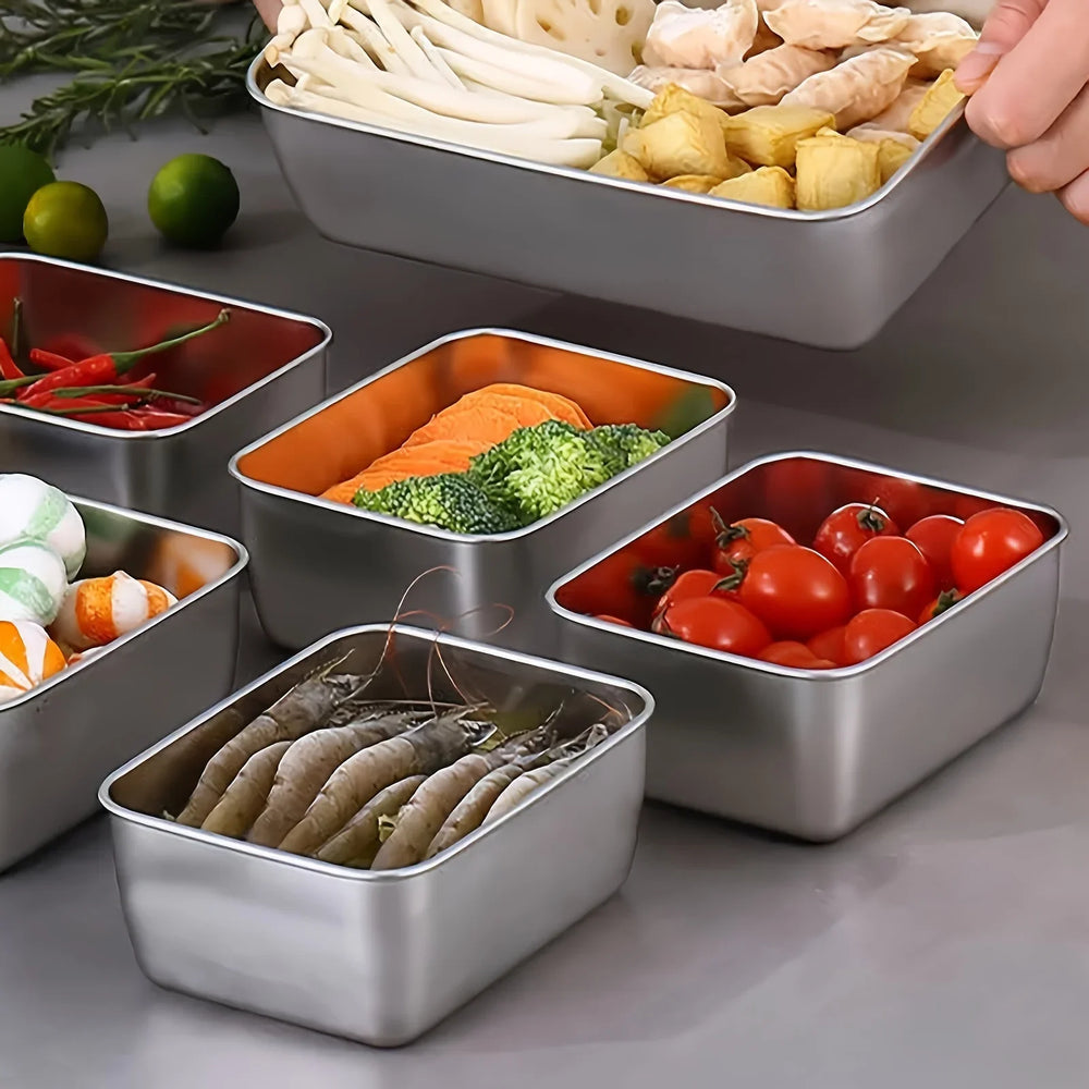 Stainless Steel Food Storage Containers – 600ml, Stackable Set of 6 & Clear Lids